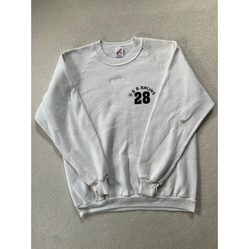 Jerzees Mens Large Sweatshirt White B & B Racing Ford Graphic Raglan Vintage